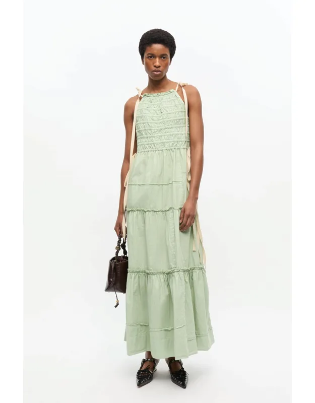 Light Green Smocked Tiered Dress
