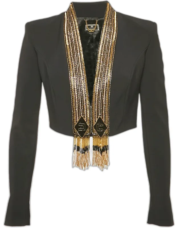 Embellished Crepe Cropped Blazer