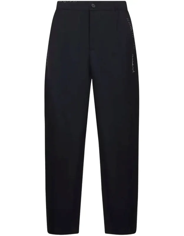 Embroidered Pocket Wool Trousers