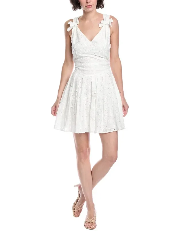 Pleated Eyelet Mini Dress