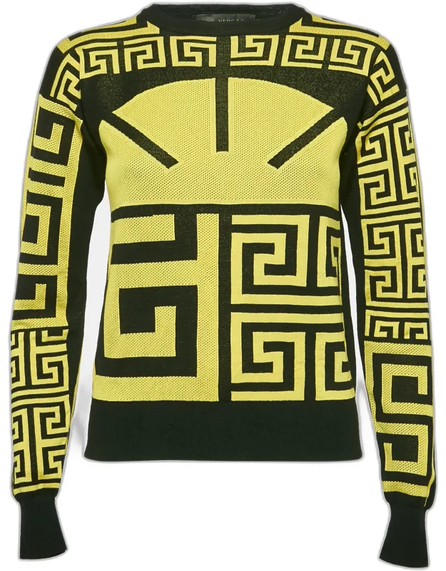 Greca Pattern Jersey Crewneck Sweatshirt