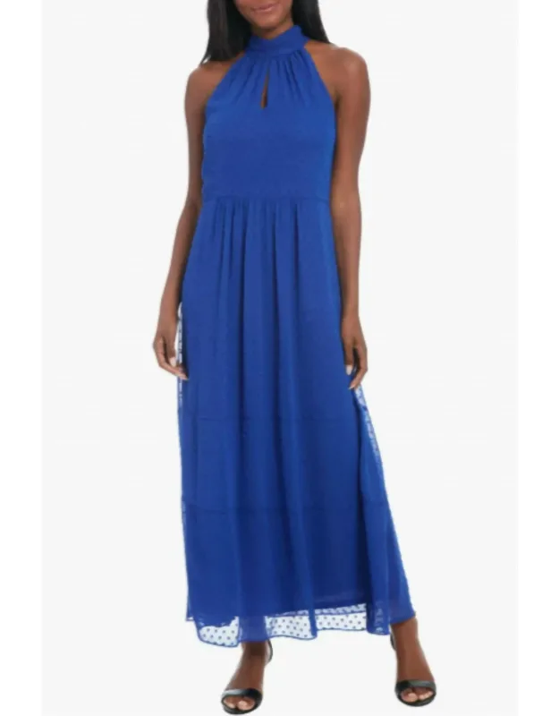 Swiss Dot Keyhole Halter Dress