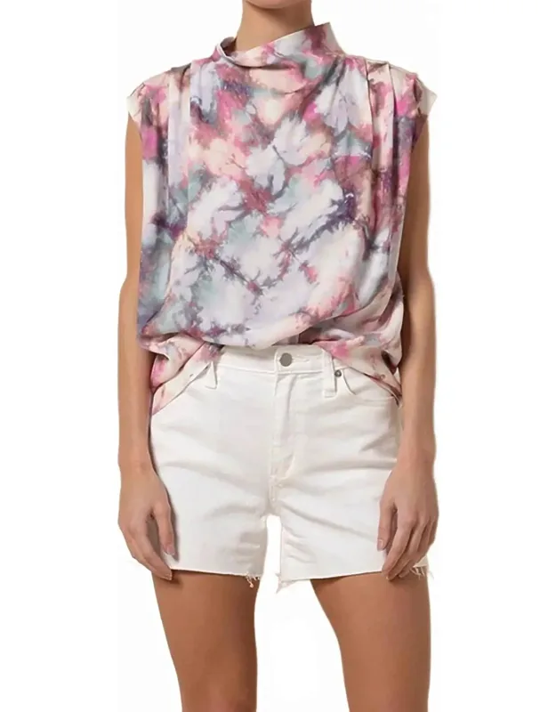 Abstract Print Mock Neck Top
