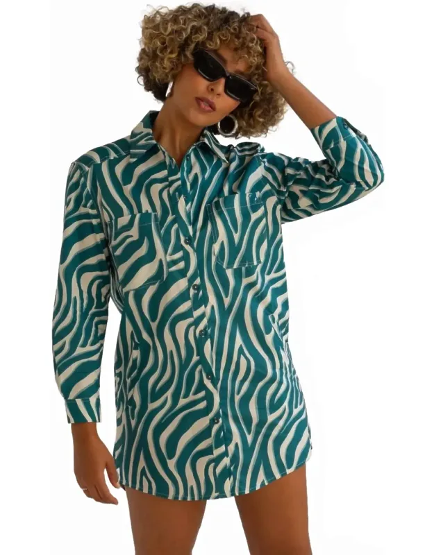 Poplin Shirt Dress - Shaded Zebra