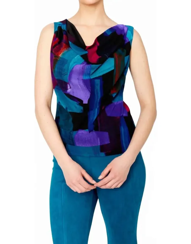 Abstract Cowl Neck Knit Top