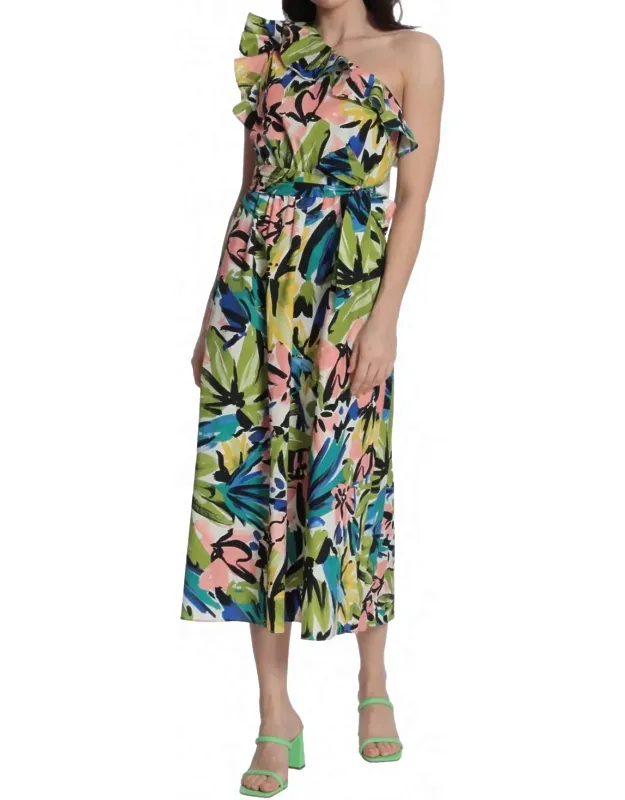 Floral One Shoulder Midi Dress
