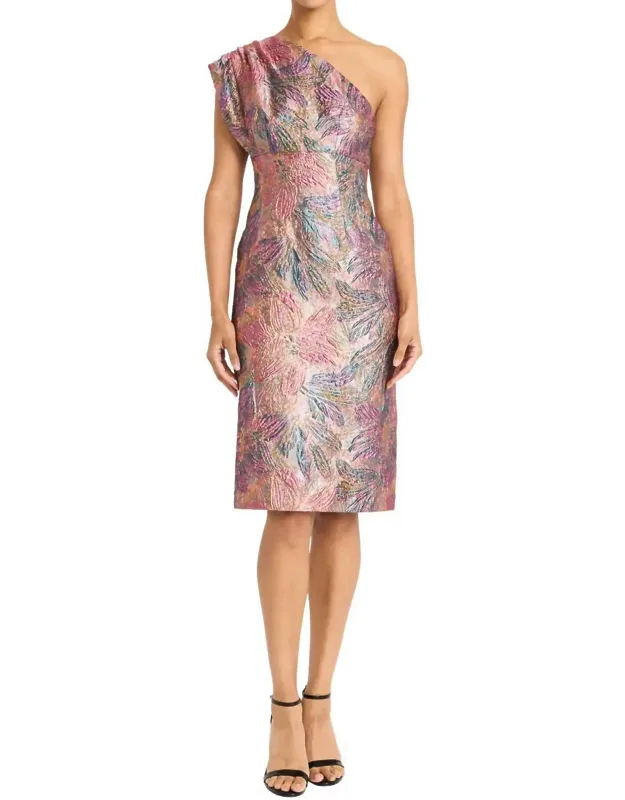 One Shoulder Brocade Dress