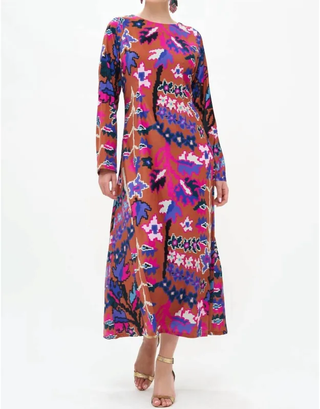 Bukhara Long-sleeve Shift Maxi Dress