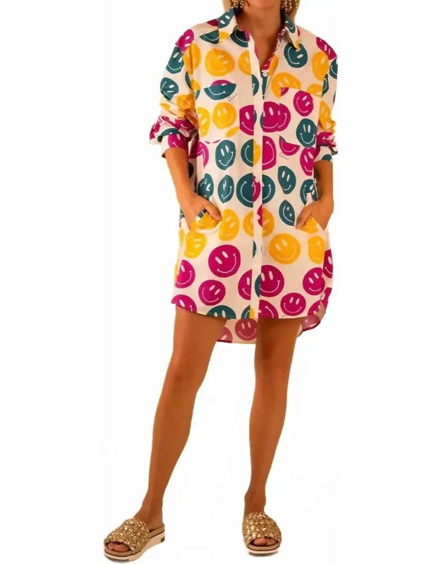 Poplin Shirt Dress - All Over Smiley