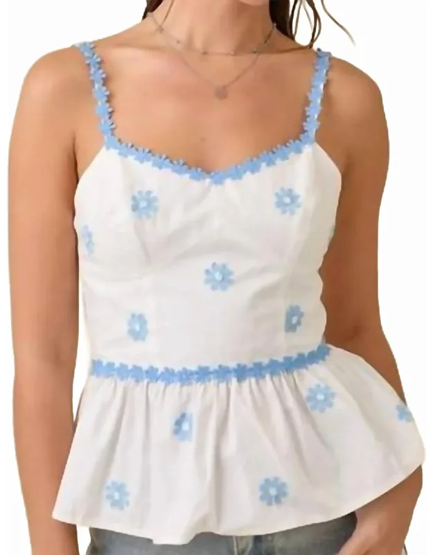 Fitted Bustier Tank Top With Flower Lace Trim