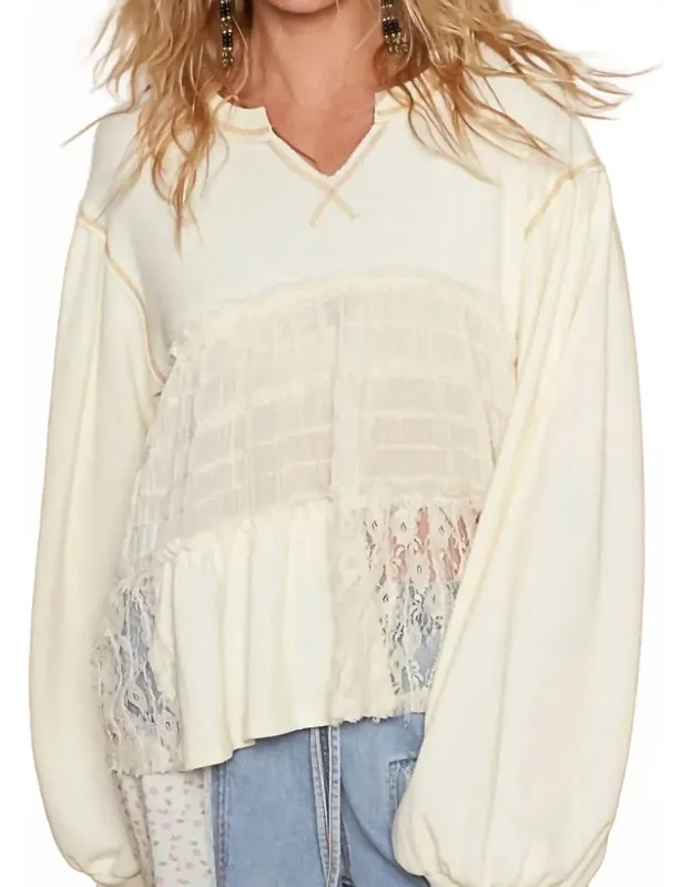Balloon Lace Contrast Knit Top