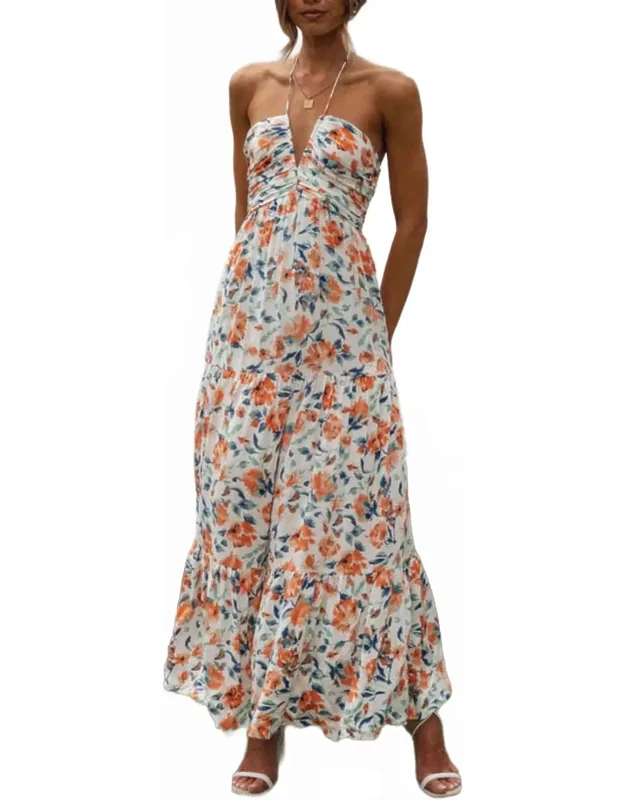 Chiffon V Neck Floral Maxi Dress