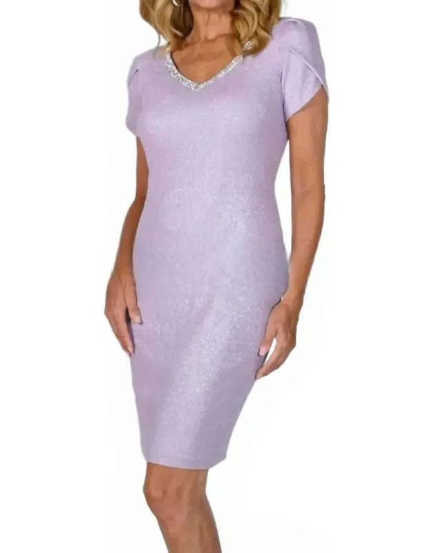 V-neckline Knit Dress With Diamante Detail