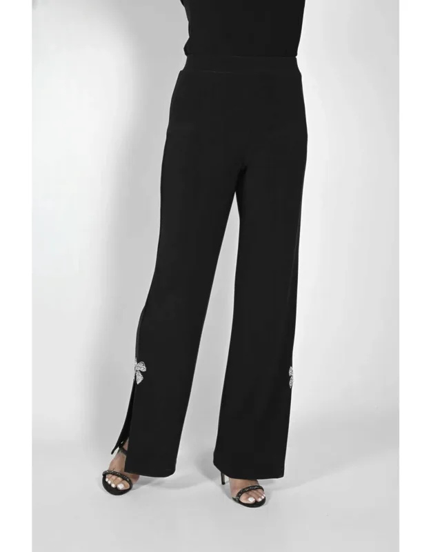Knit Pants With Sequin Side Bow