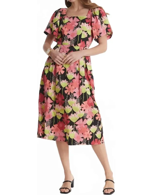Abstract Floral Tie Dress