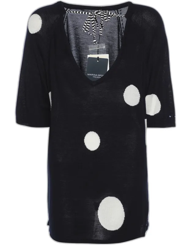 Stretch Knit Polka Dot V Neck Sweater