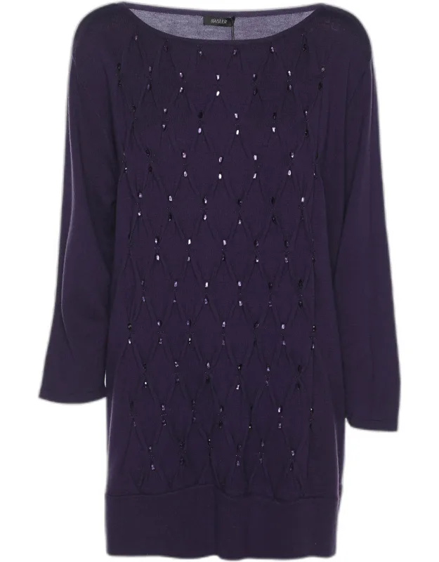 Stretch Knit Diamond Crystal Embellished Sweater