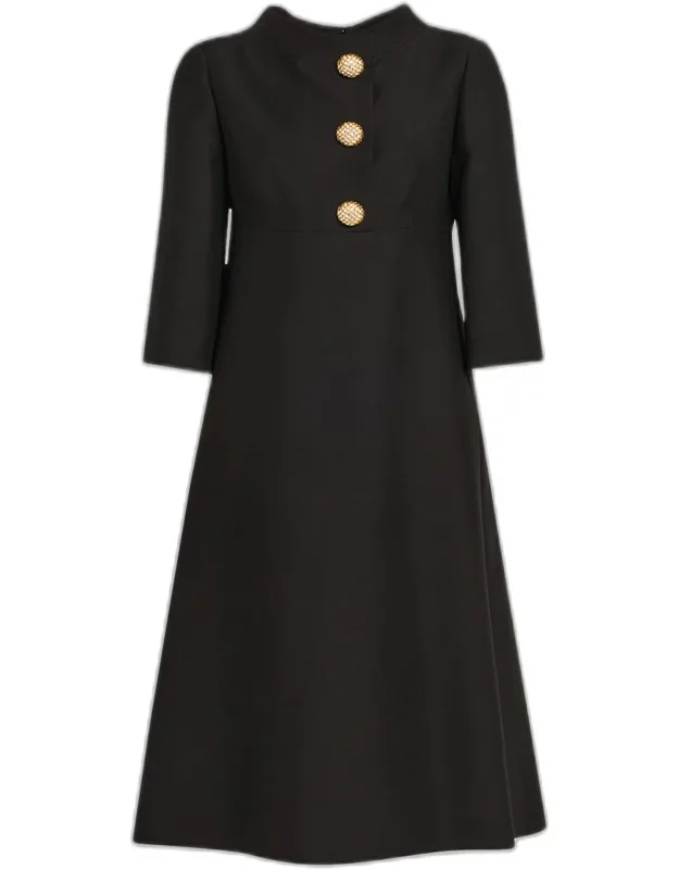 Strass Button High-neck Crepe Midi Dress