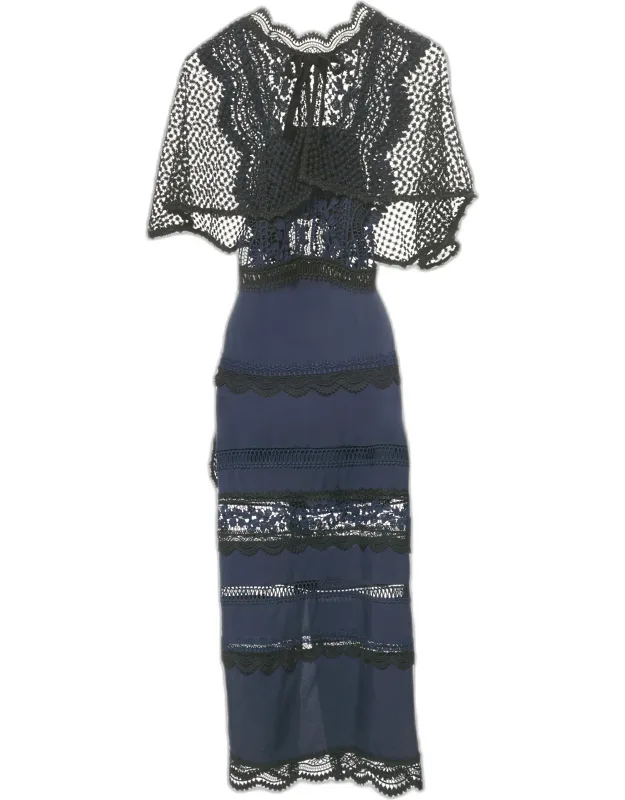 Bellis Lace & Crepe Cape Sleeved Maxi Dress