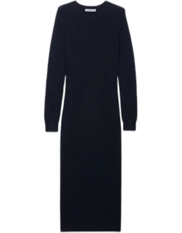 Cashmere Pointelle Knit Long-sleeve Midi Sweater Dress