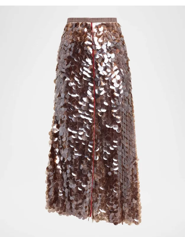 Asymmetric Paillette Midi Skirt