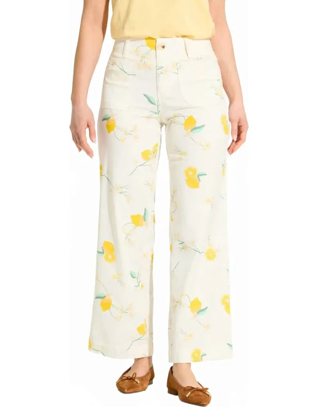 Wide Ankle Denim Pants In Lemon Print