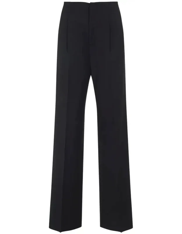 Pants Crafted From Dark Grey Wool Blend And Concealed Front Fastening