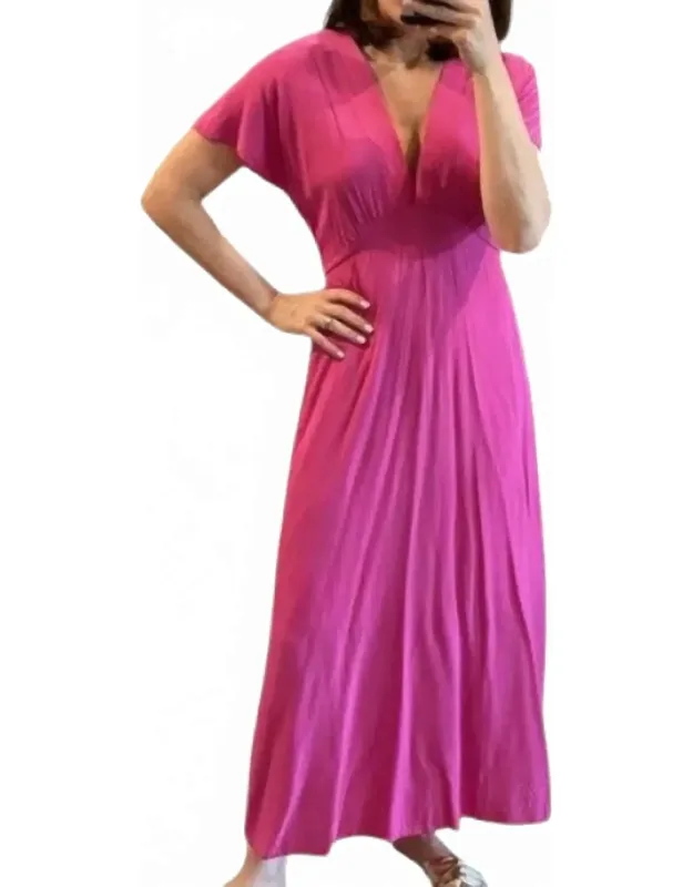 Short Sleeve Deep V-neck Maxi Dress