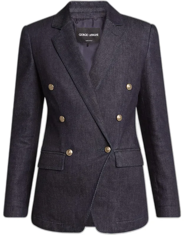 Cotton-cashmere Denim Double-breasted Blazer