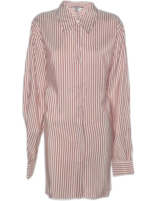 Light Burgundy Stripe Silk Long Sleeve Shirt