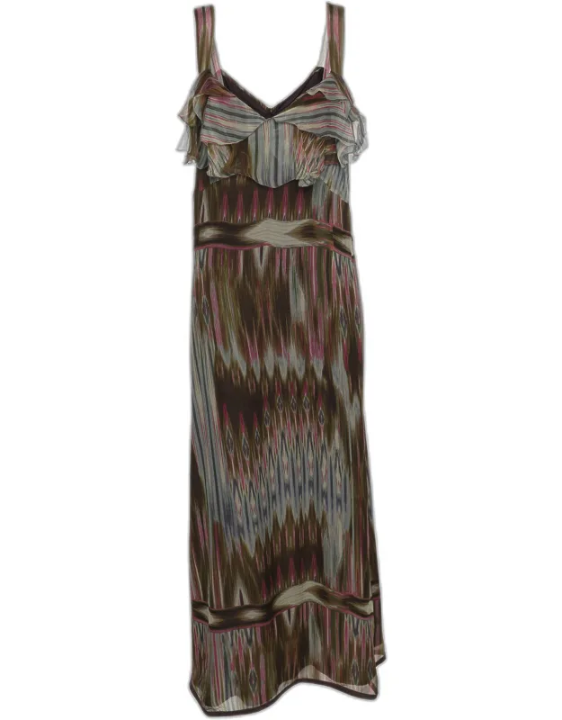 Multicolor Aztec Print Silk Dress