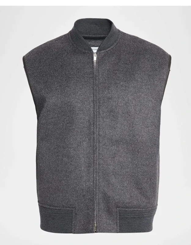 Leather Trim Double-face Wool Gilet