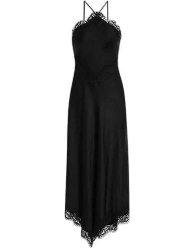 Lace Satin Halter Midi Dress