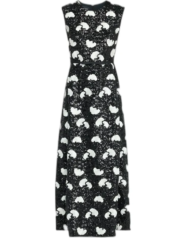 Embroidered Sequin Sleeveless Ankle Dress