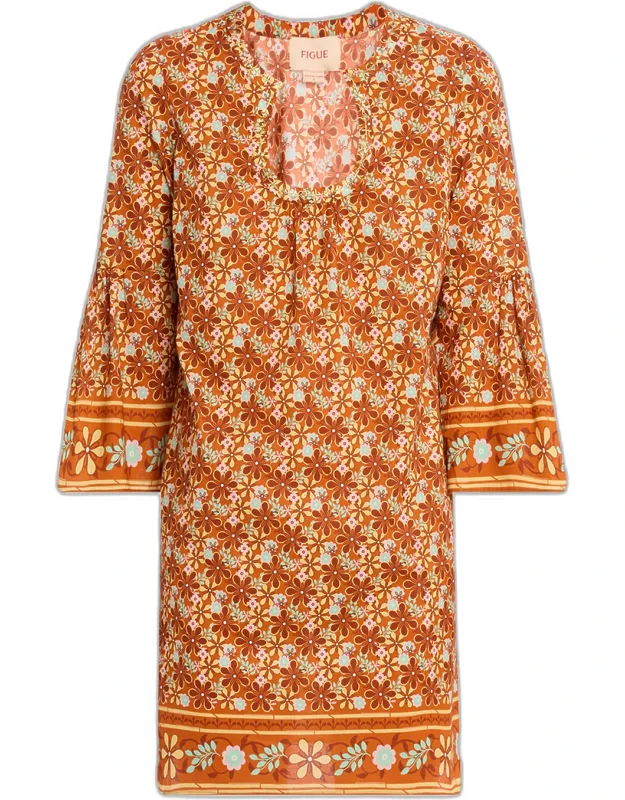 Floral Flare-sleeve Mini Dress