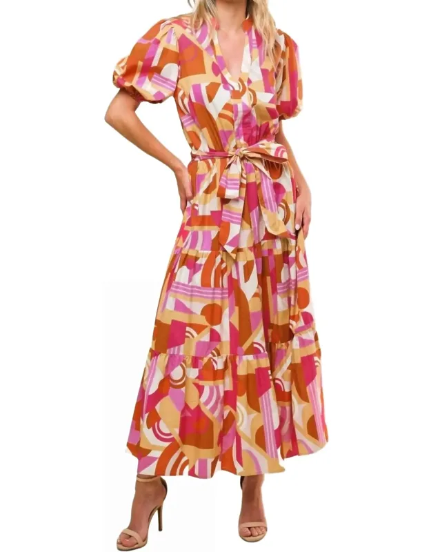 Clementine Printed Poplin Puff Sleeve Maxi Dress