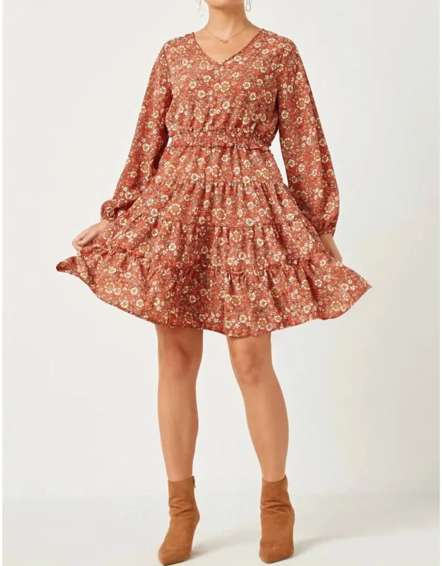 Smocked Waist Ruffle Tiered V-neck Dress