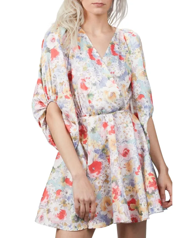Mini Dress With Bow In Pastel Flower Print