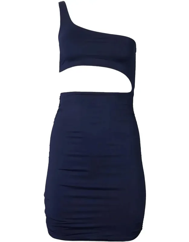 One-shoulder Ruched Cutout Mini Dress