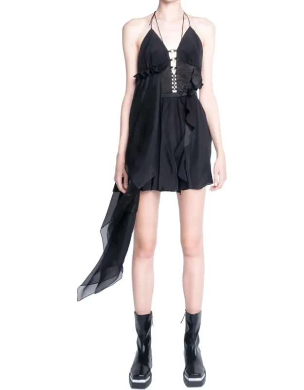 Not To Be Reproduced Cutout Open-back Asymmetric Mini Dress