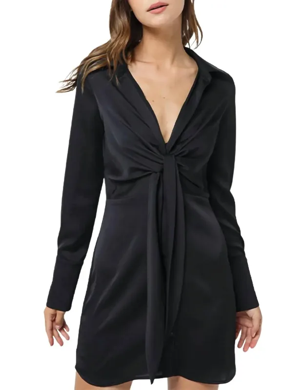 Tie-front Satin Shirt Dress