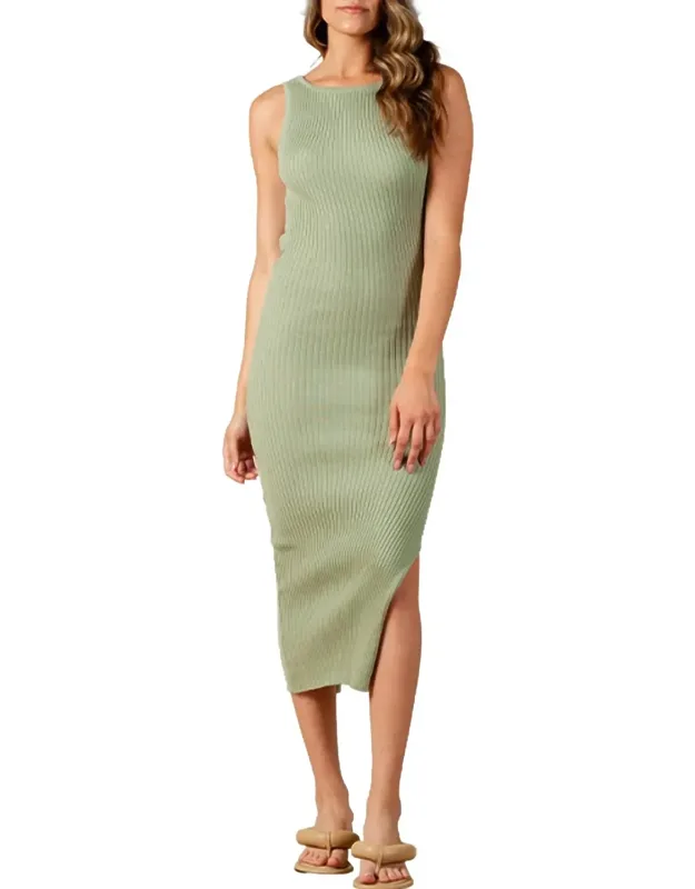 Amaryllis Open-back Ribbed Knit Midi Dress