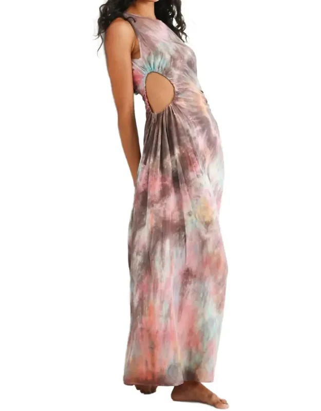 Tie-dyed Cutout Silk Maxi Dress