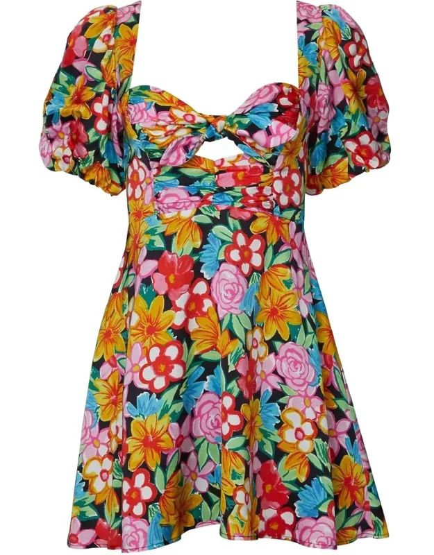 Floral-print Cutout Satin Mini Dress