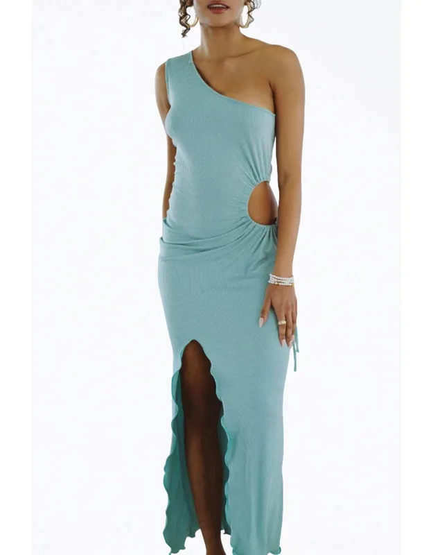 Dhalia One-shoulder Ribbed Cutout Midi Dress