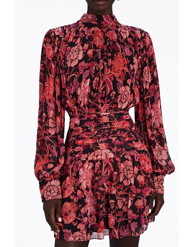 Ruched Floral-print Georgette Mini Dress