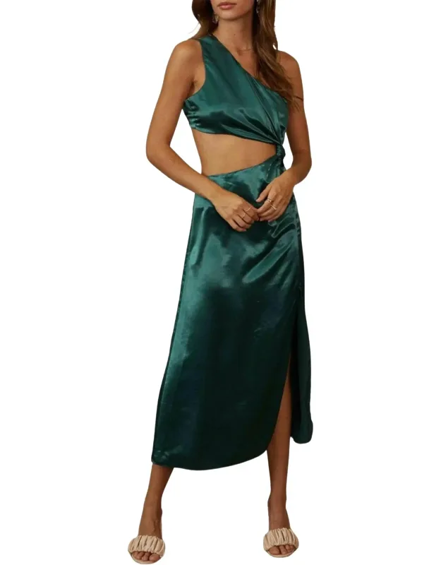 One-shoulder Satin Cutout Midi Dress