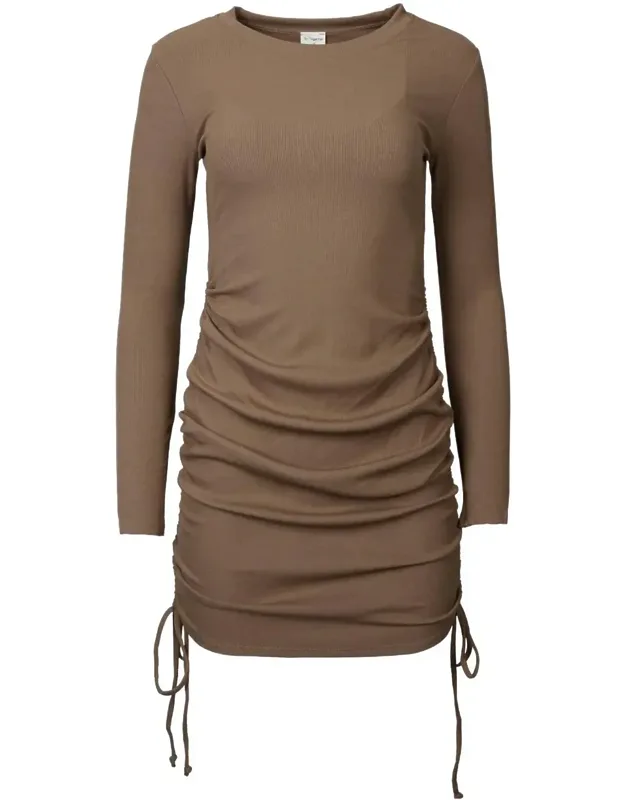 Ruched Ribbed Stretch-modal Mini Dress