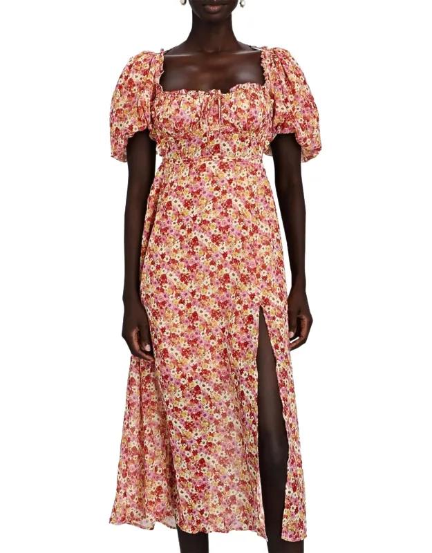 Floral-print Tie-back Midi Dress