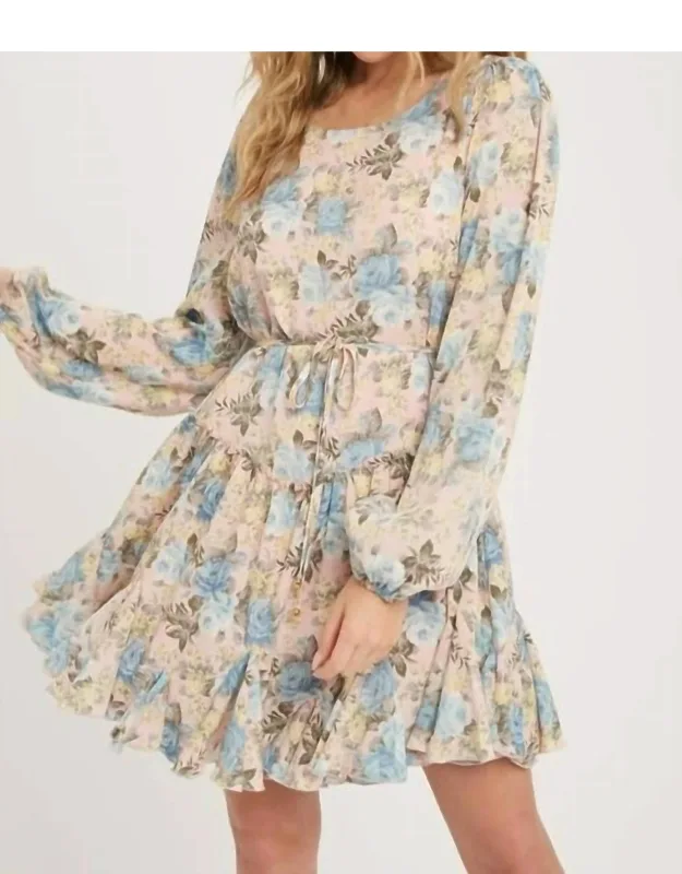 Floral Print Ruffled Swing Dress